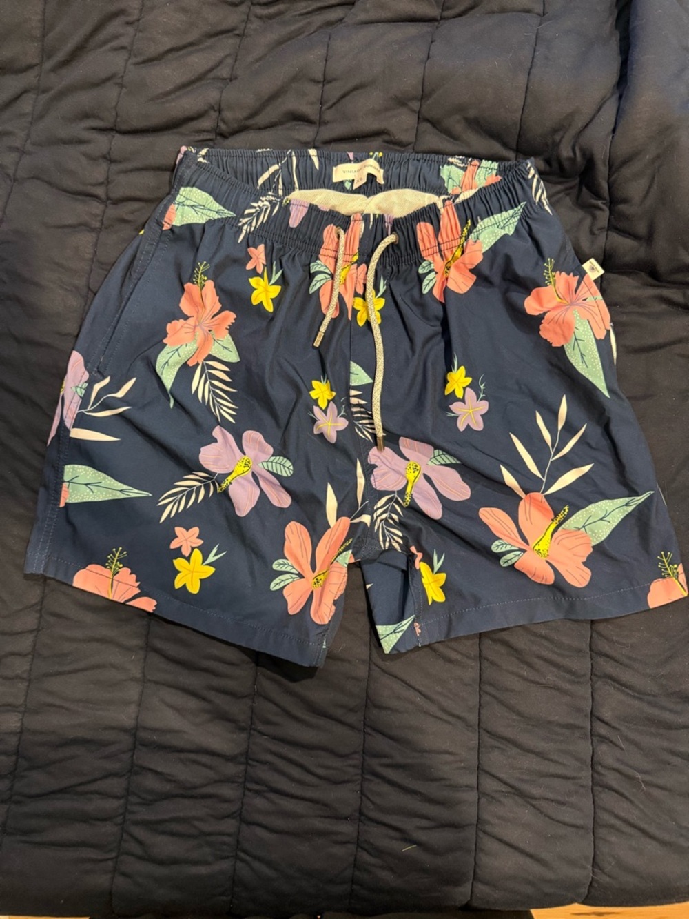 Navy Tropical Floral Swim Trunks
